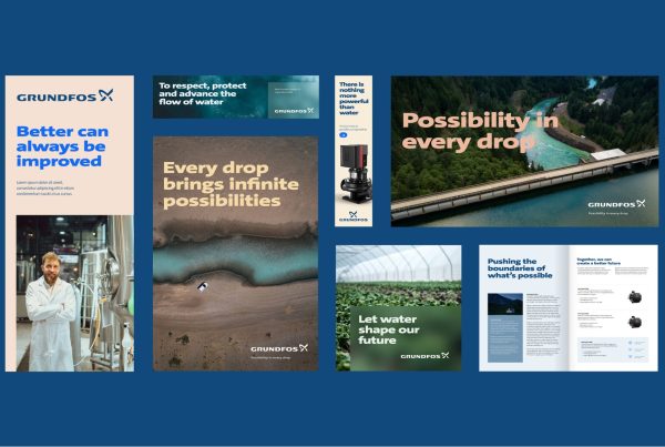 Grundfos rebrand applications – ads, banners, brochure and billboard